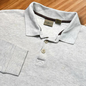 L.L Bean Long Sleeve Rugby Shirt Men Sz L-Tall Waffle Thermal Classic Fit Beige
